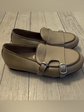 EMERALD LABEL Girl's Tan Genuine Leather Double Buckle Loafers Size EU 28 US 11